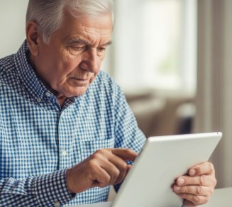 Senior qui cherche des informations sur le site cancer infos